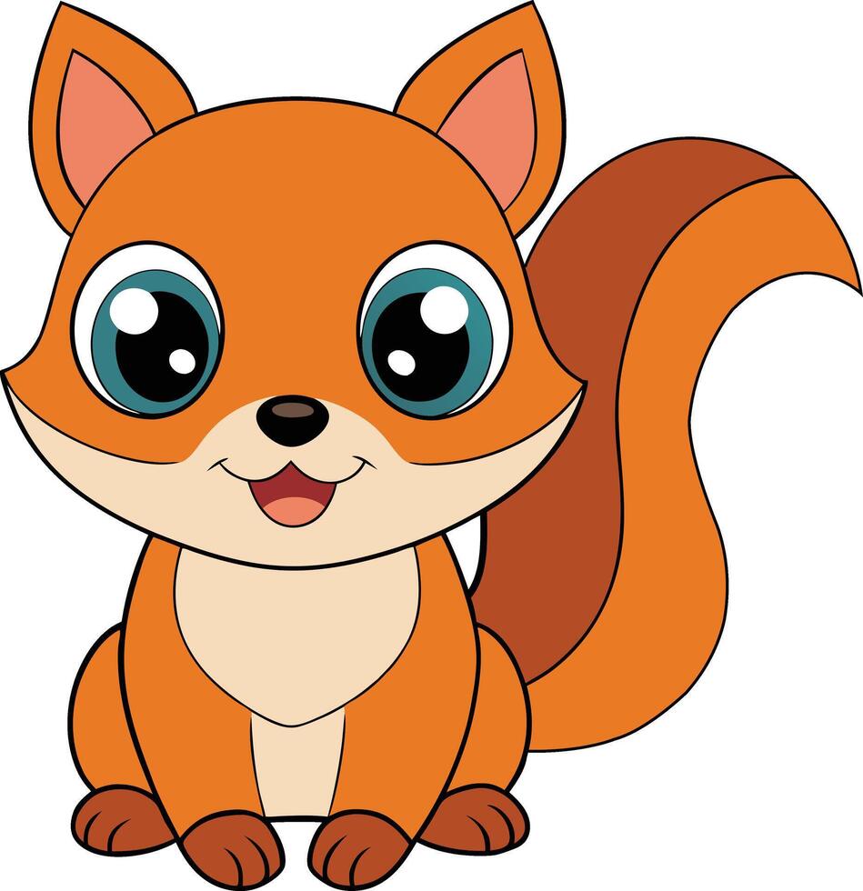Flat Cute Squirrel. Little Squirrel Icon. Adorable Cartoon Squirrel Character Isolated on White Background with Front View. vector