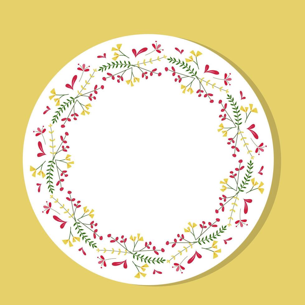 Circle wildflower wreath. botanical frame featuring summer field flowers and greenery. Design element for greeting cards, weddings, birthdays, holidays, and Invitation card backgrounds. vector