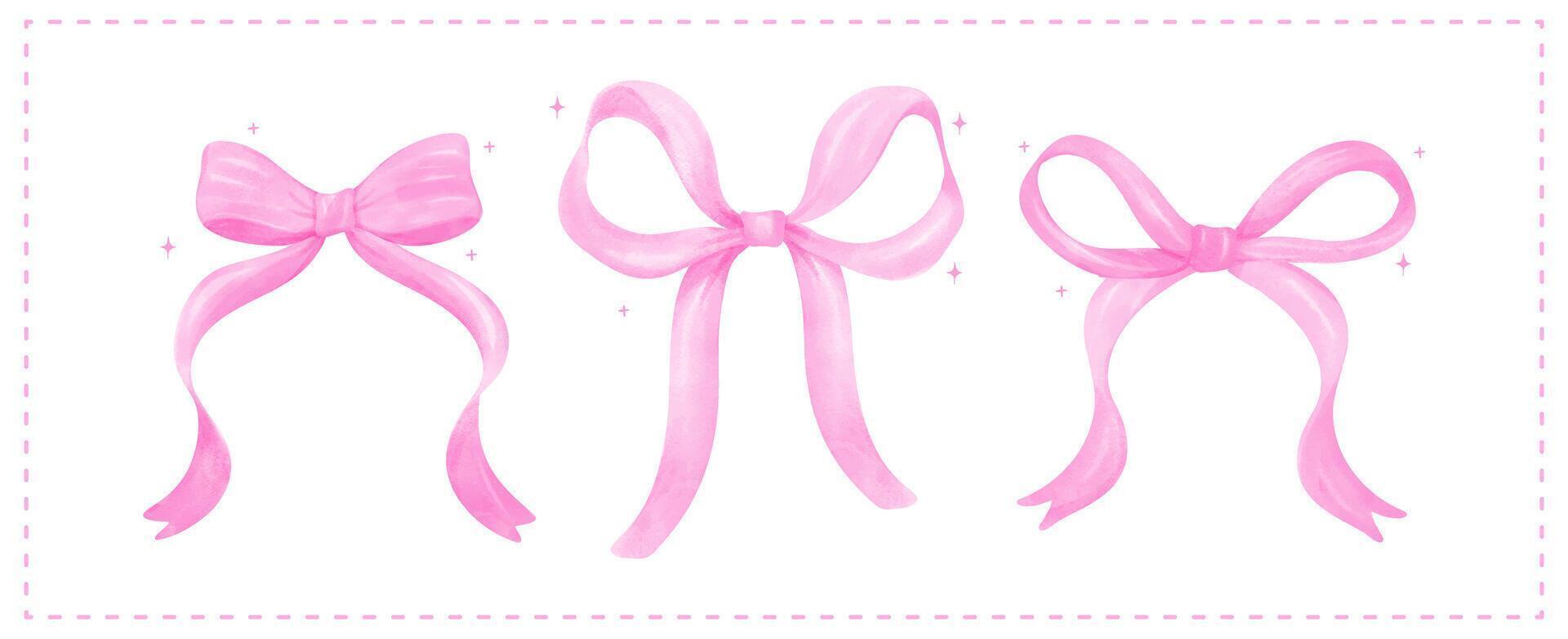 Coquette Pink Ribbon bow Watercolor Girly banner Playful Retro Grandmillennial style collection vector