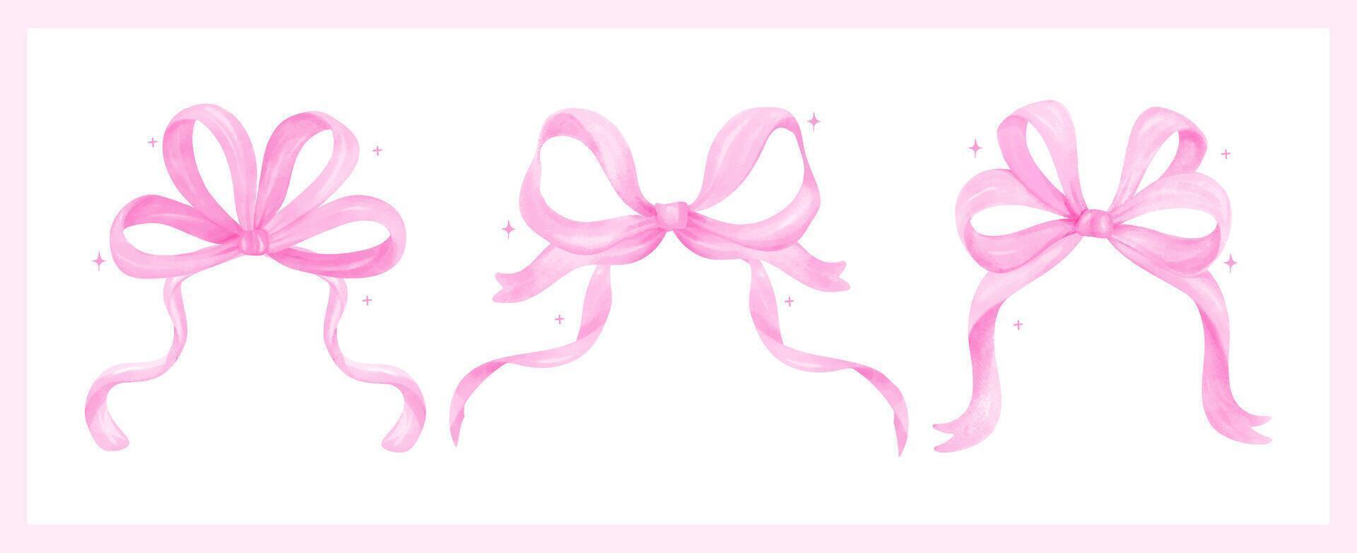 Coquette Pink Ribbon bow Watercolor banner Playful Retro Grandmillennial style collection vector