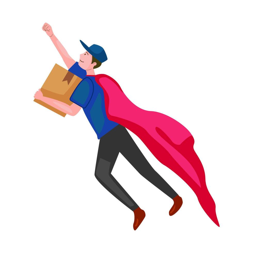 A delivery man carrying a box is delivering a package vector