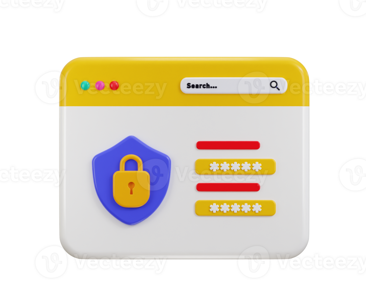 seguro Conecte-se página com senha Formato em computador e cadeado ícone 3d render png