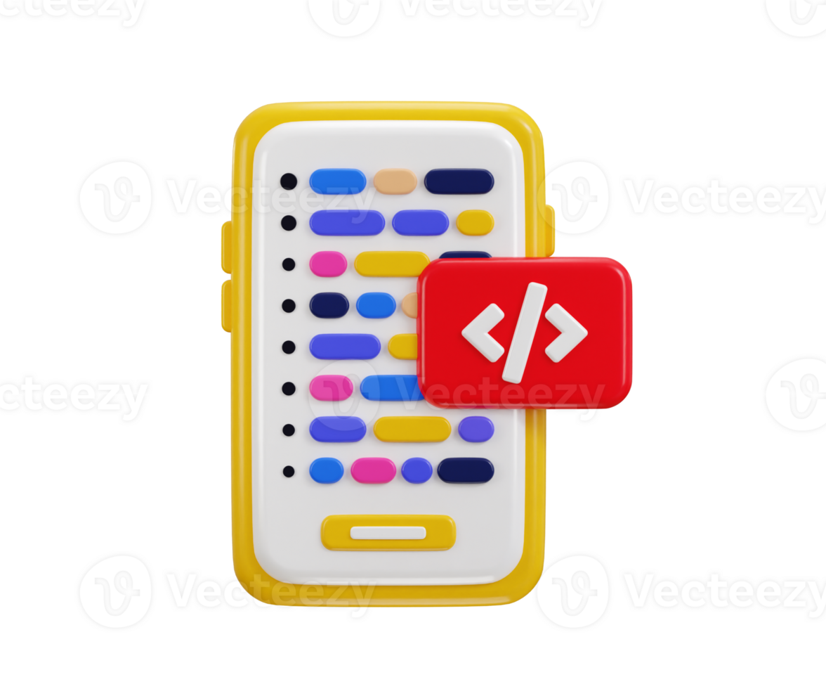 Smart phone and program code development coding icon concept of mobile app development icon 3d render png