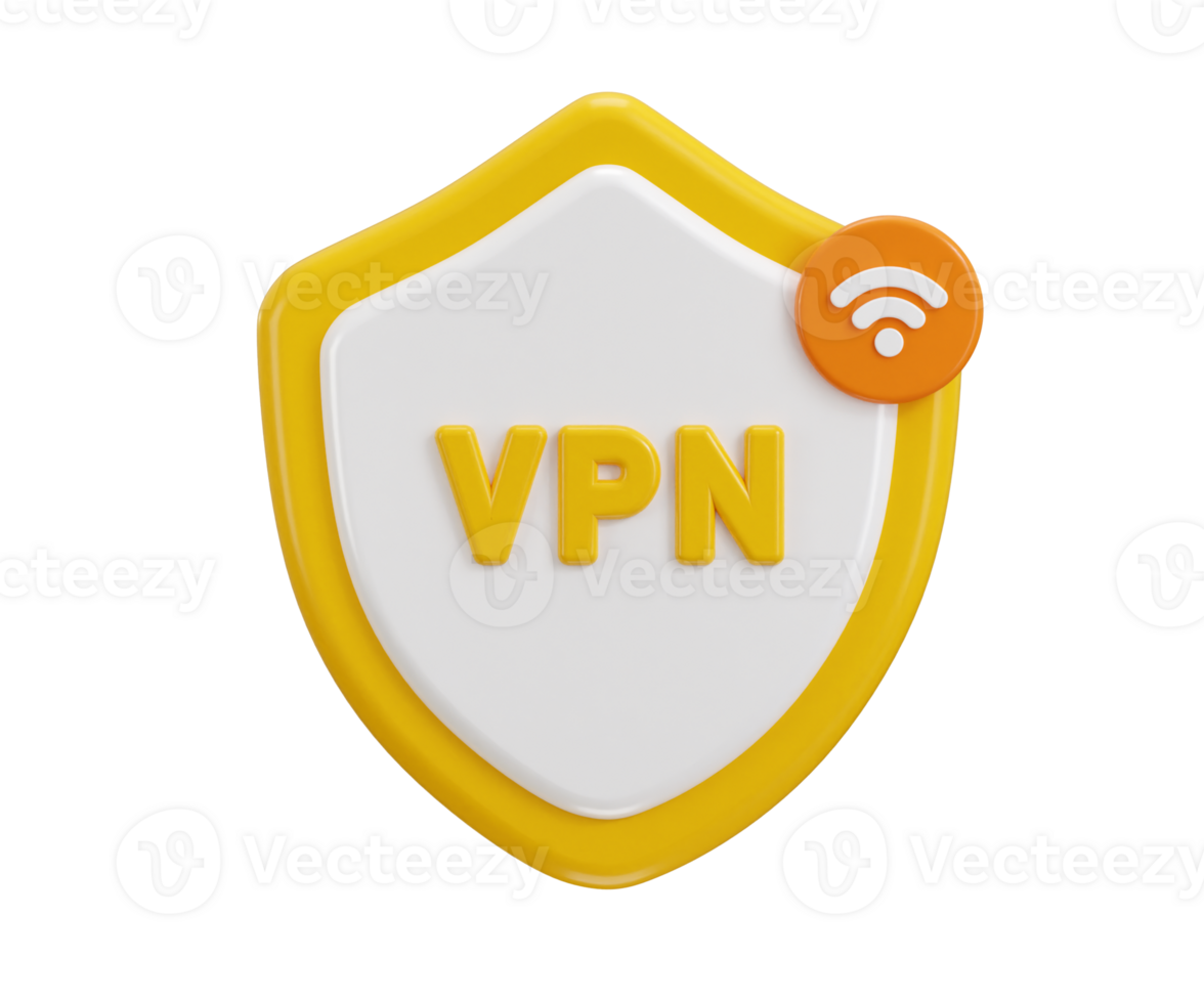 Safe VPN icon with protect shield icon concept of internet security icon 3d render png