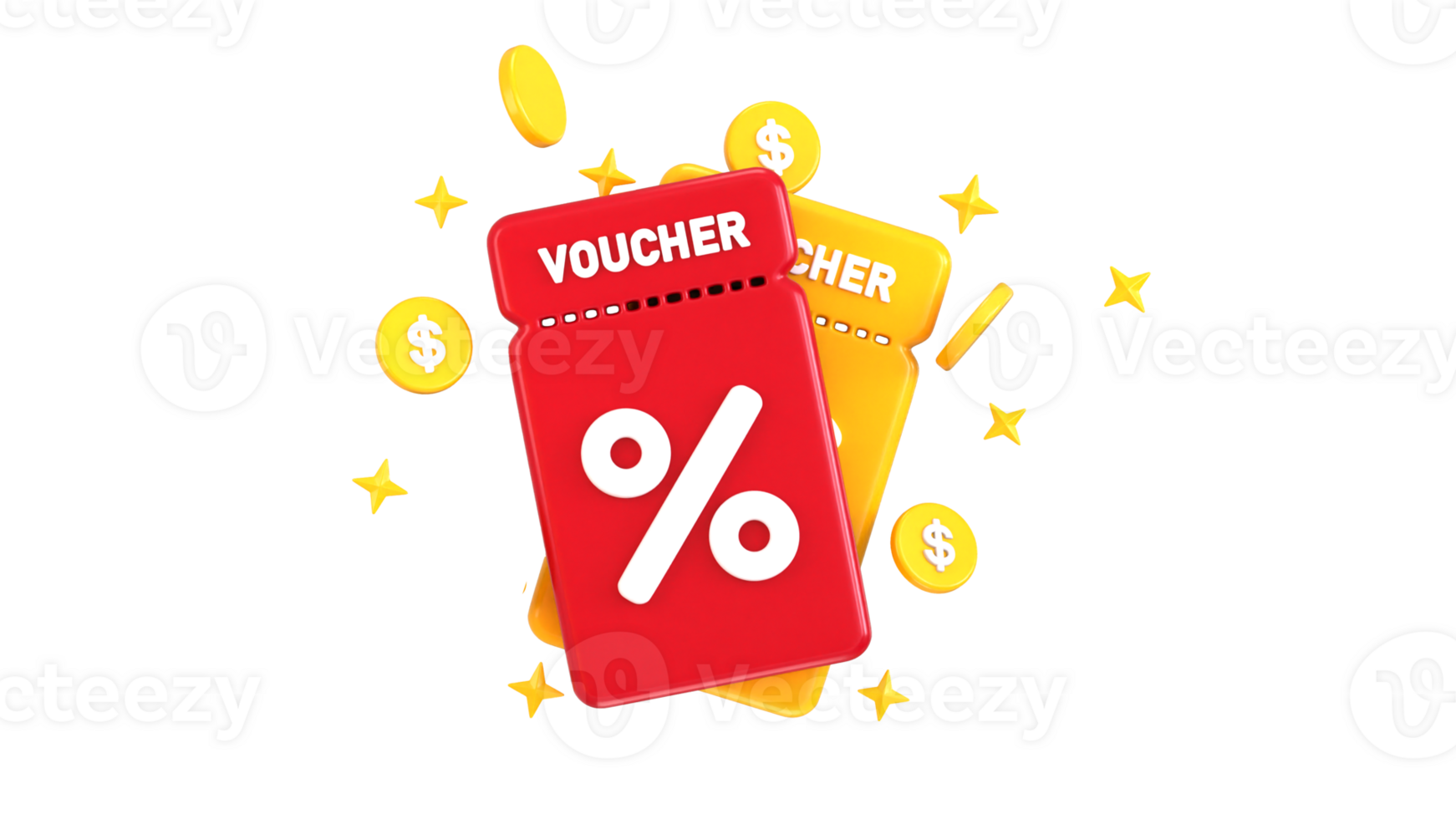3d discount voucher with golden coins icon 3d render concept of 3d discount coupon icon illustration png