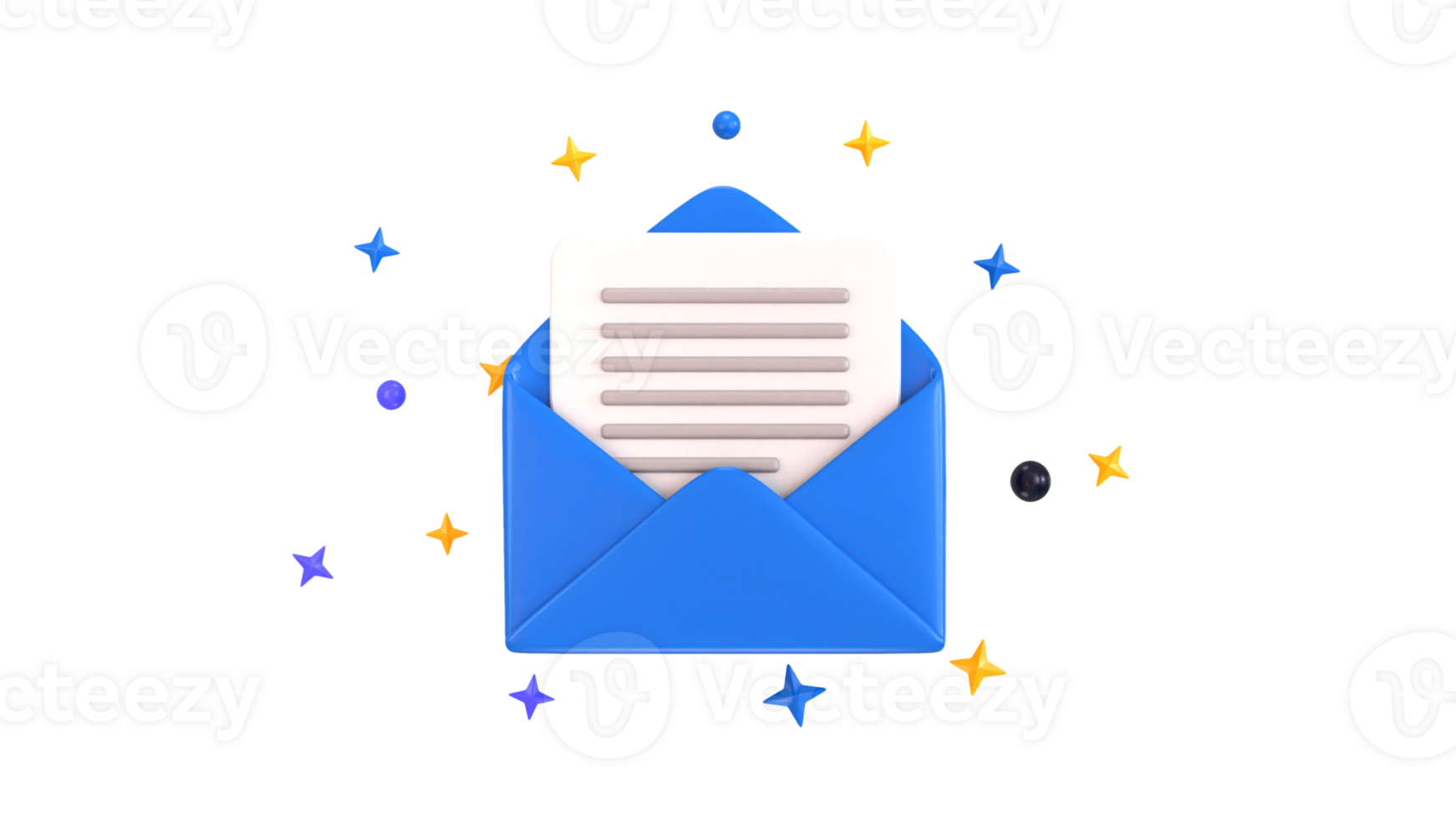 open envelope with letter card icon 3d render png