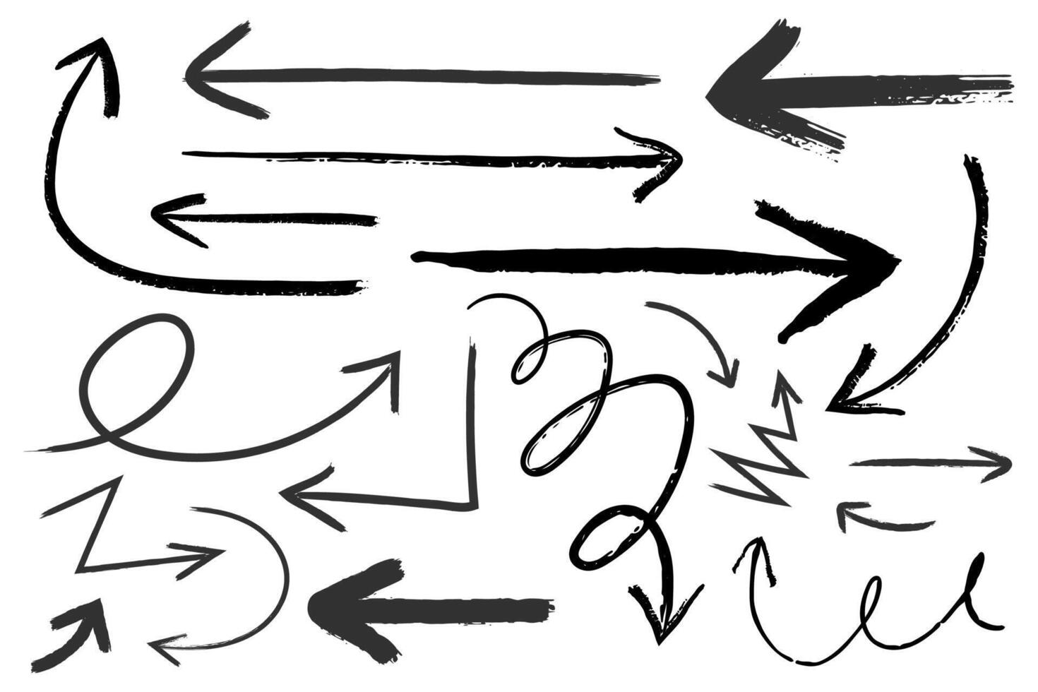 Set of arrows hand drawn with brush and black ink. illustration vector