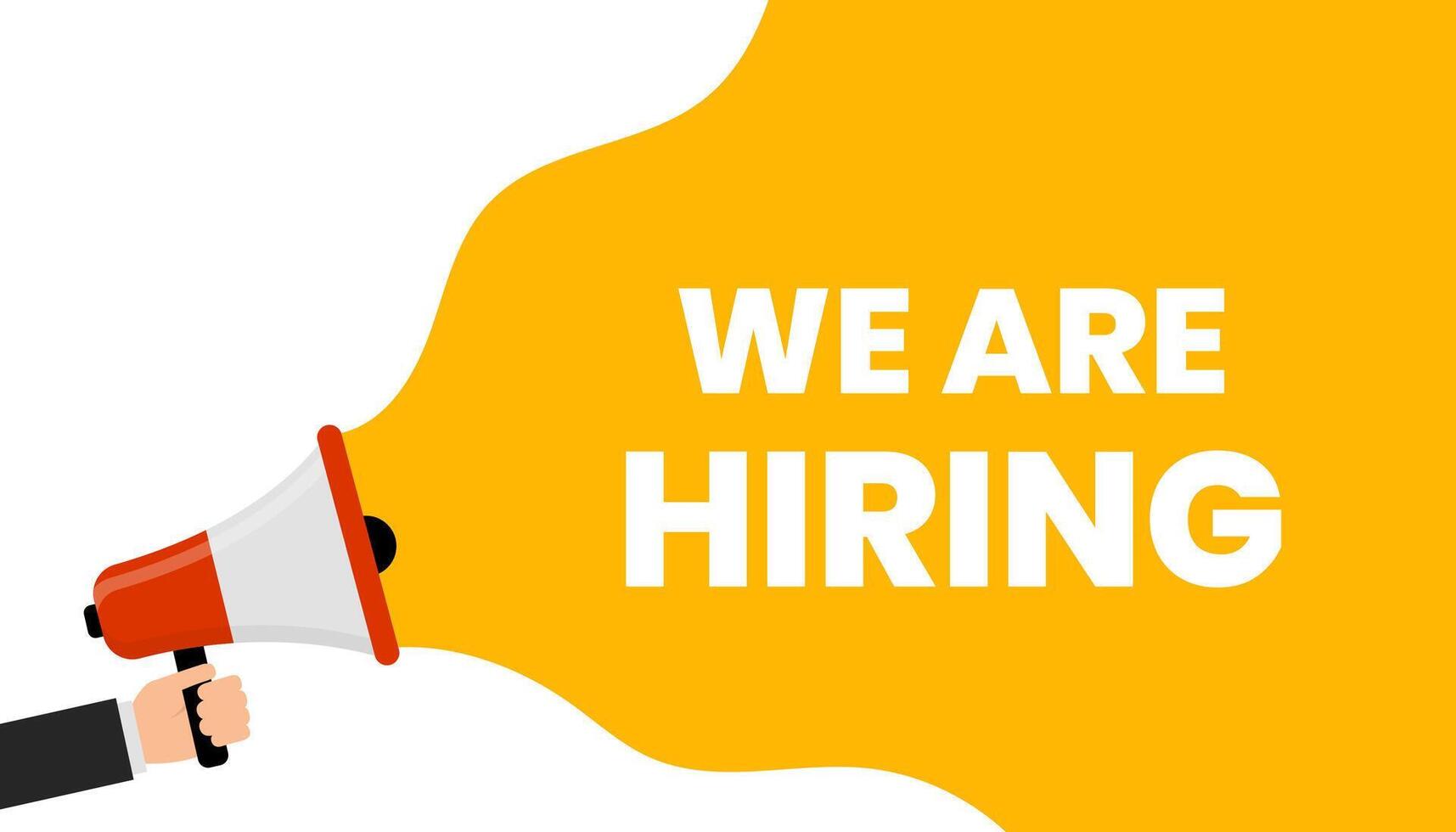 We are hiring. Hand holding megaphone for announcement. Concept of finding a job and success. illustration vector