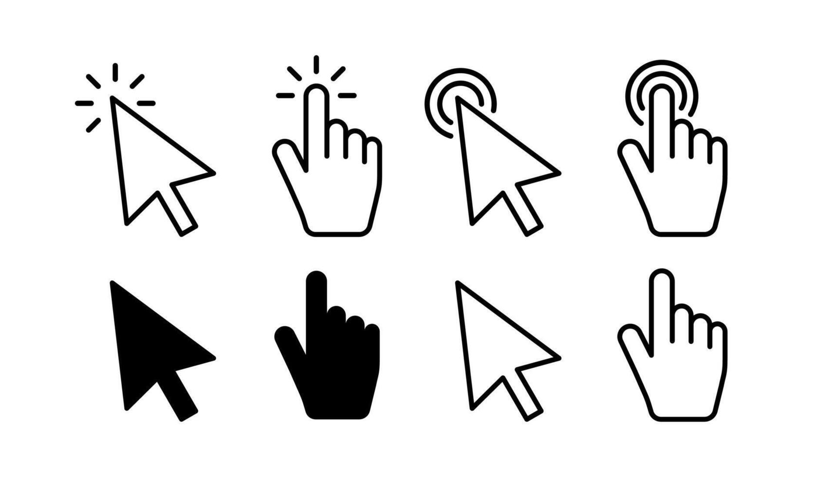 Set of mouse click cursor arrow icons, hand cursor and loading icons. illustration vector