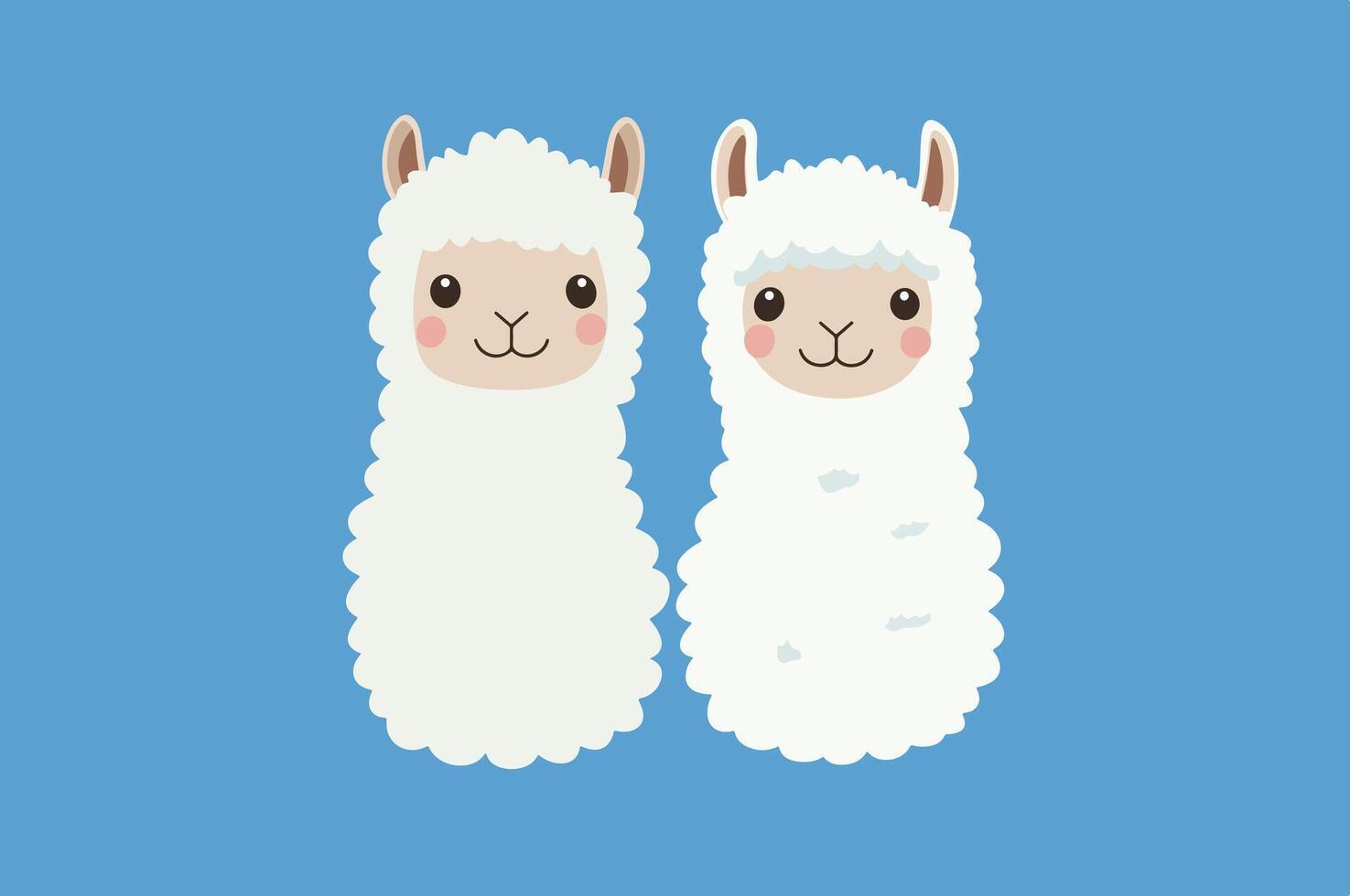 illustration of two cute llamas with fluffy white fur, standing side by side. vector