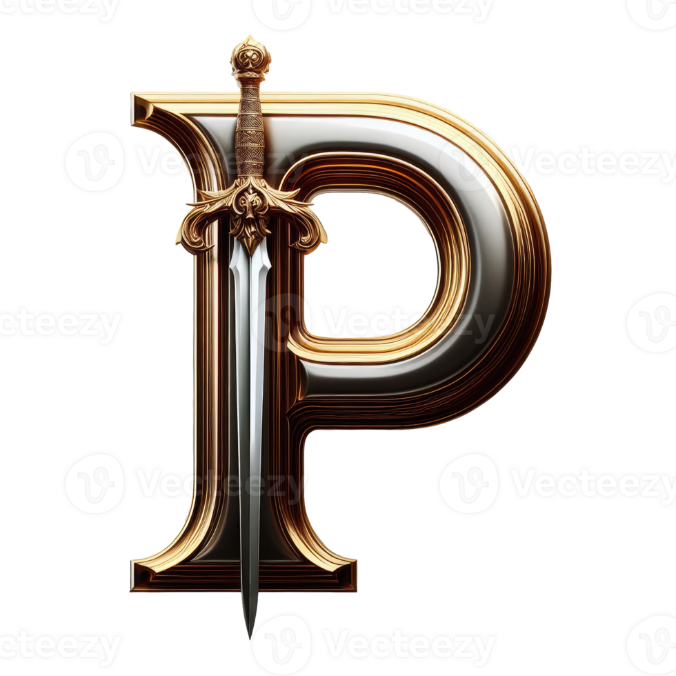 The letter p with a sword and a crown png