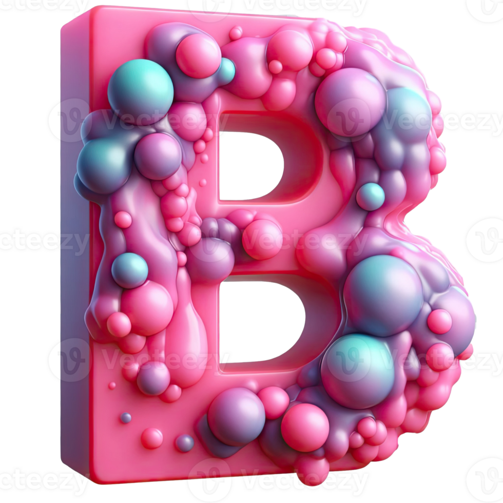 3d letter b made of pink bubbles png