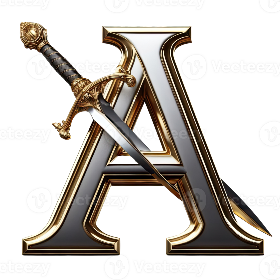The letter a with a sword and a gold letter png