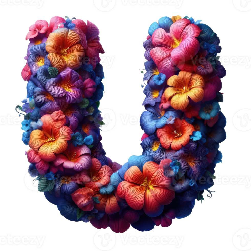 The letter u is made of flowers png