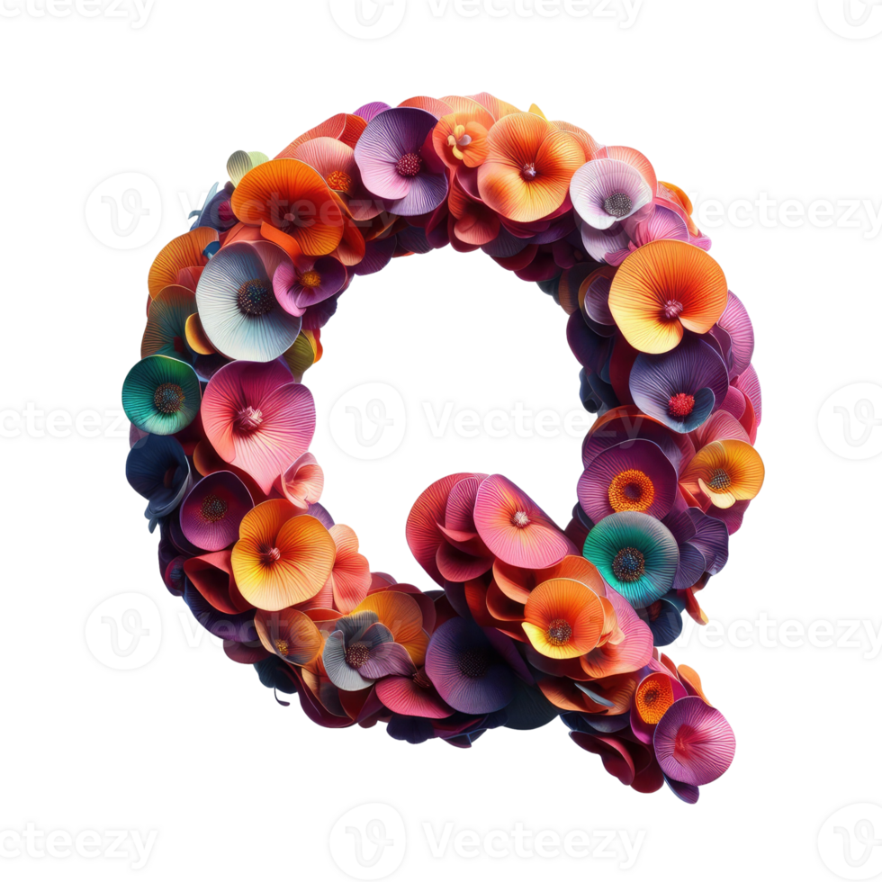 The letter q is made of colorful flowers png