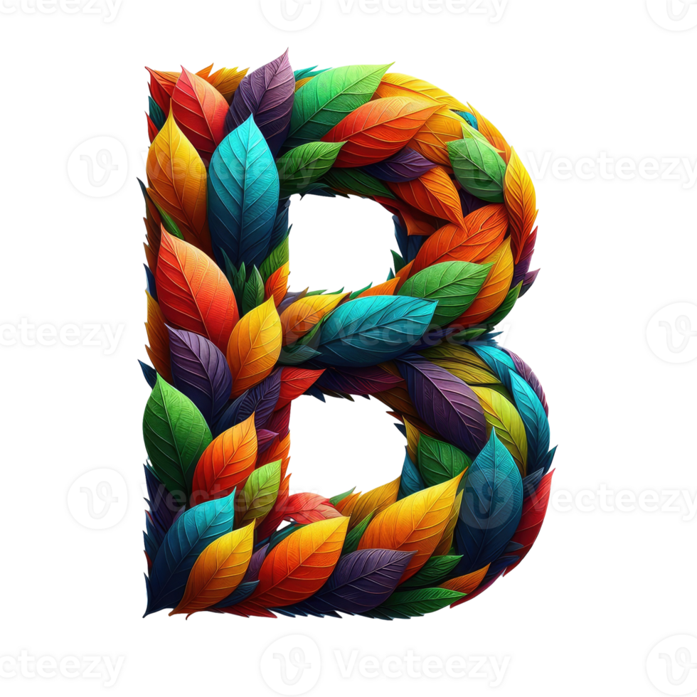 The letter b is made up of colorful leaves png