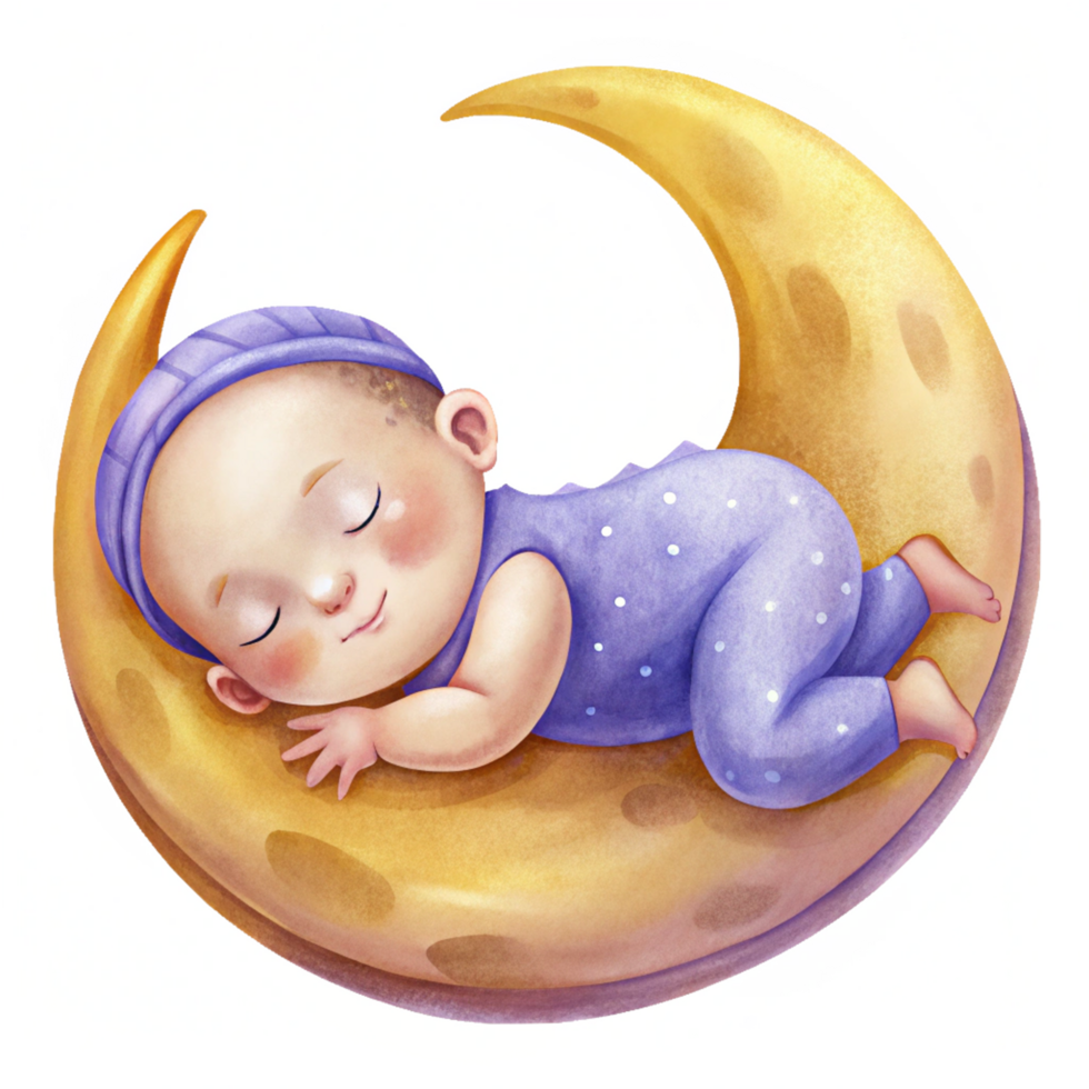 Adorable Baby Sleeping on Crescent Moon png