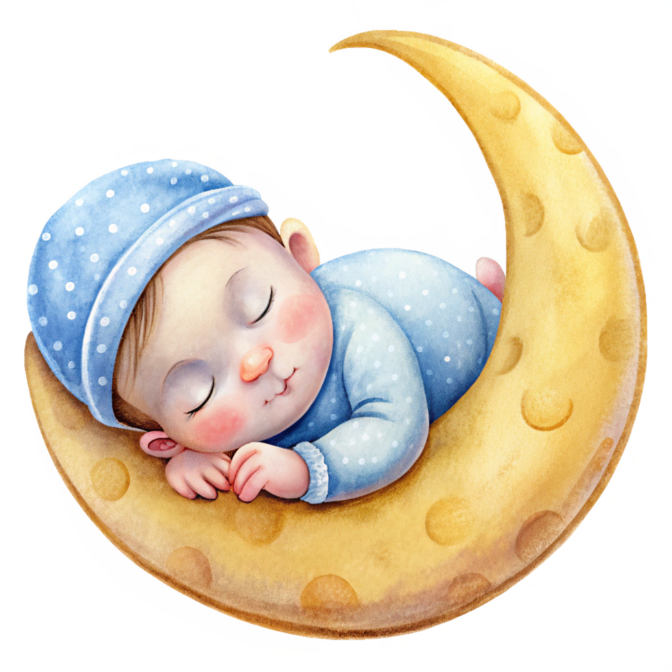 Peaceful Baby Sleeping on Crescent Moon png
