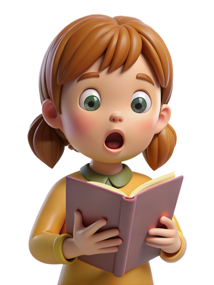 Girl Reading a Book with a Surprised Expression png