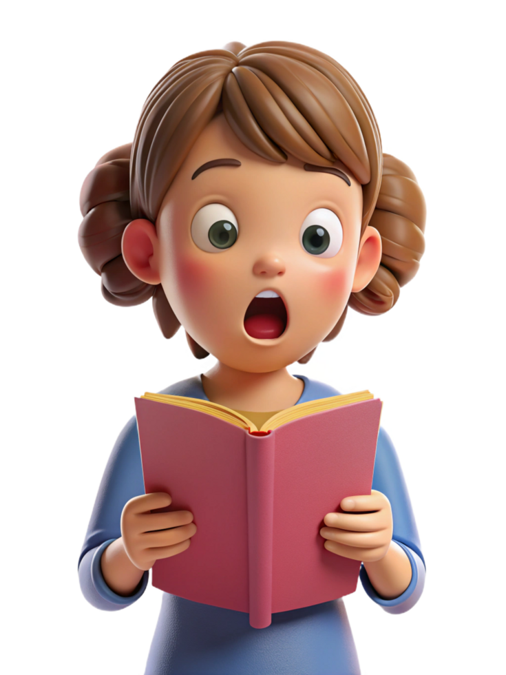 Astonished Little Girl Lost in a Book png