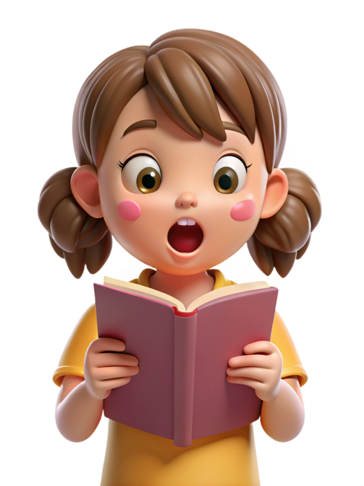 Amazed Little Girl Reading an Intriguing Book png