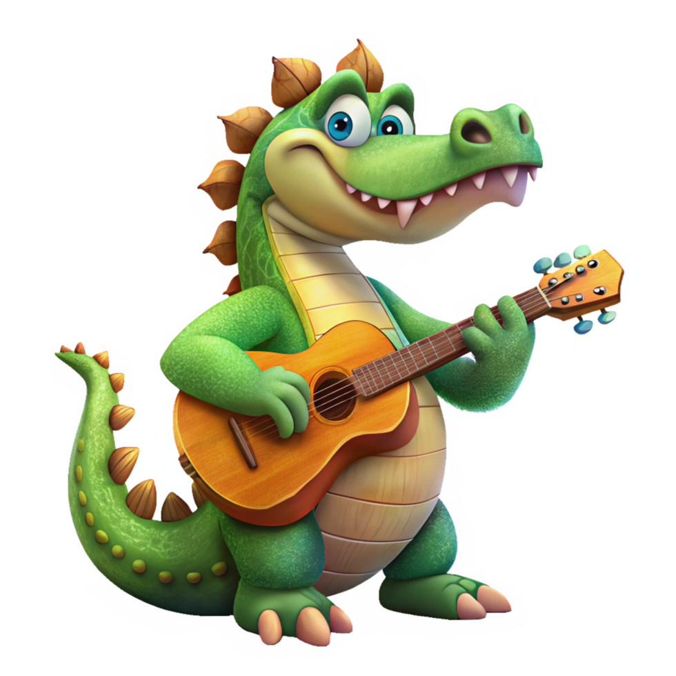 Cute Crocodile with Guitar Illustration png