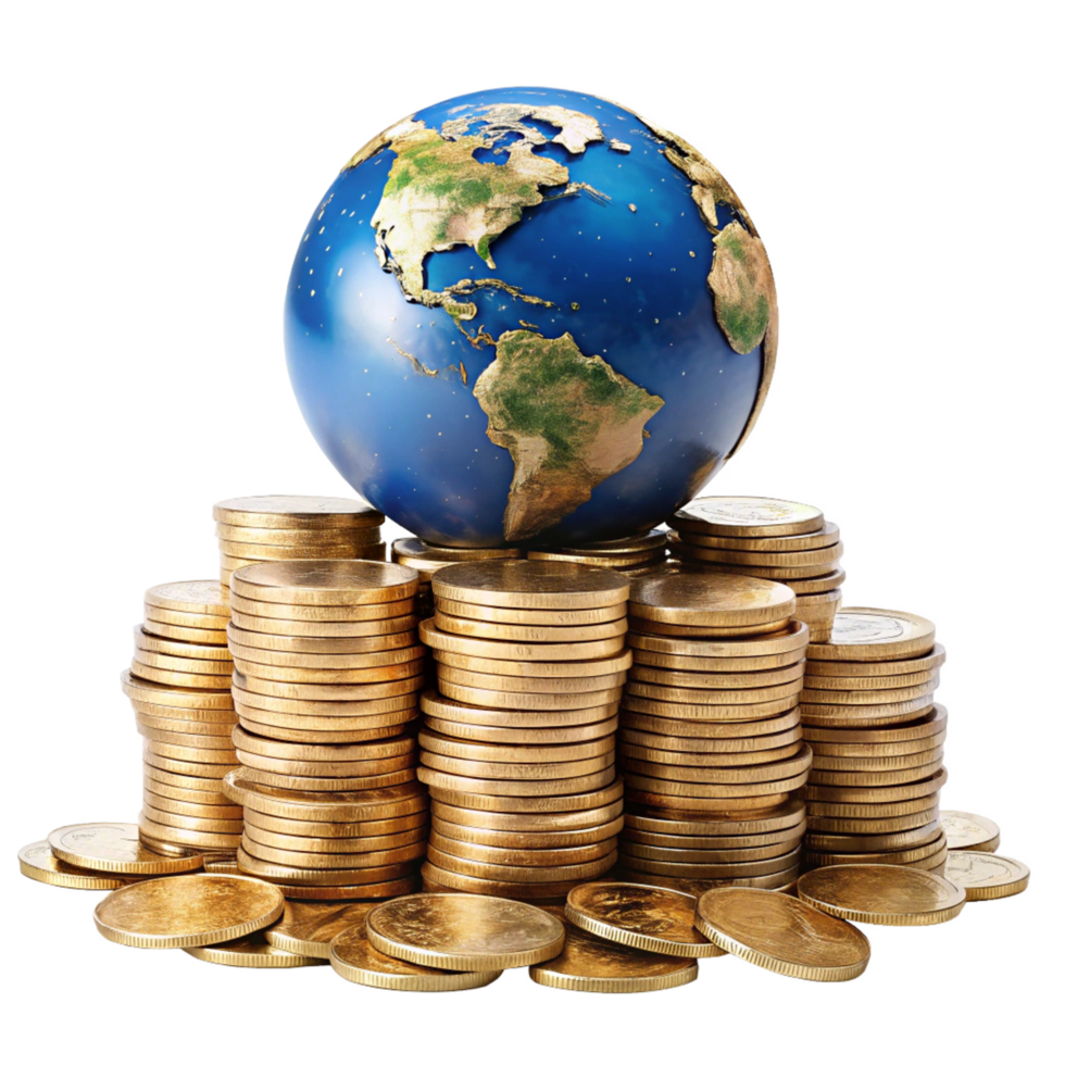 Earth on Tower of Money Coins png