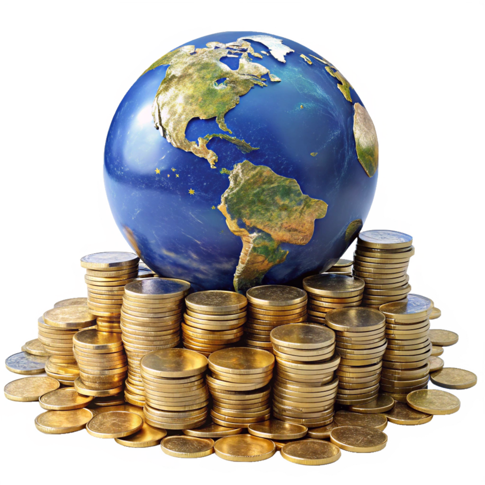 World atop Currency Coin Stack png