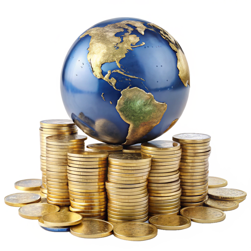 World on Pile of Currency Wealth png