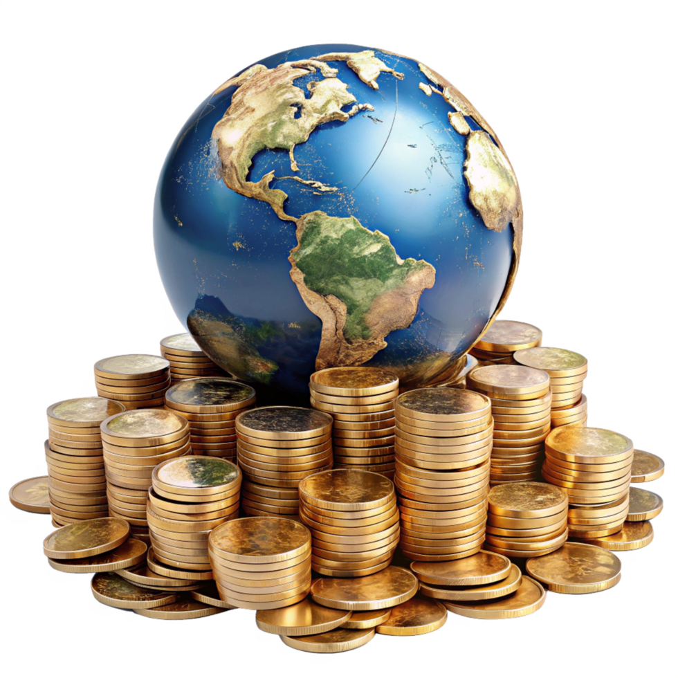 World Economy atop a Coin Tower png