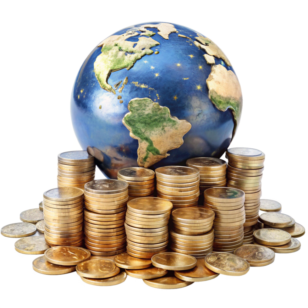 Globe Balancing on Wealthy Coins png