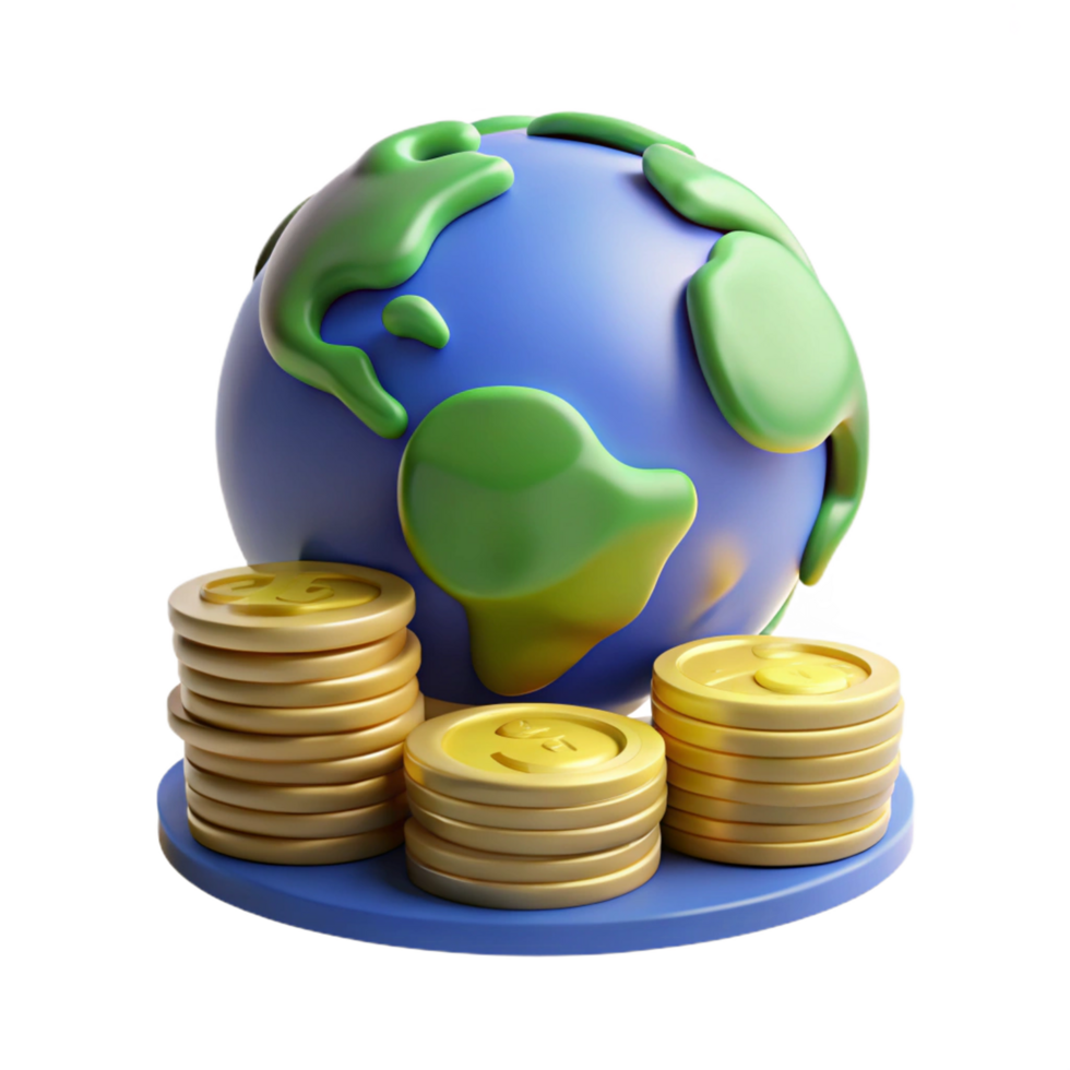 Earth on a Pile of Wealth Coins png