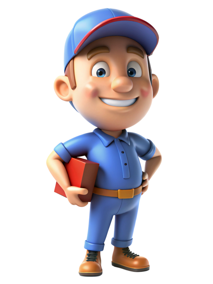 Delivery Guy with a Box, Smiling png