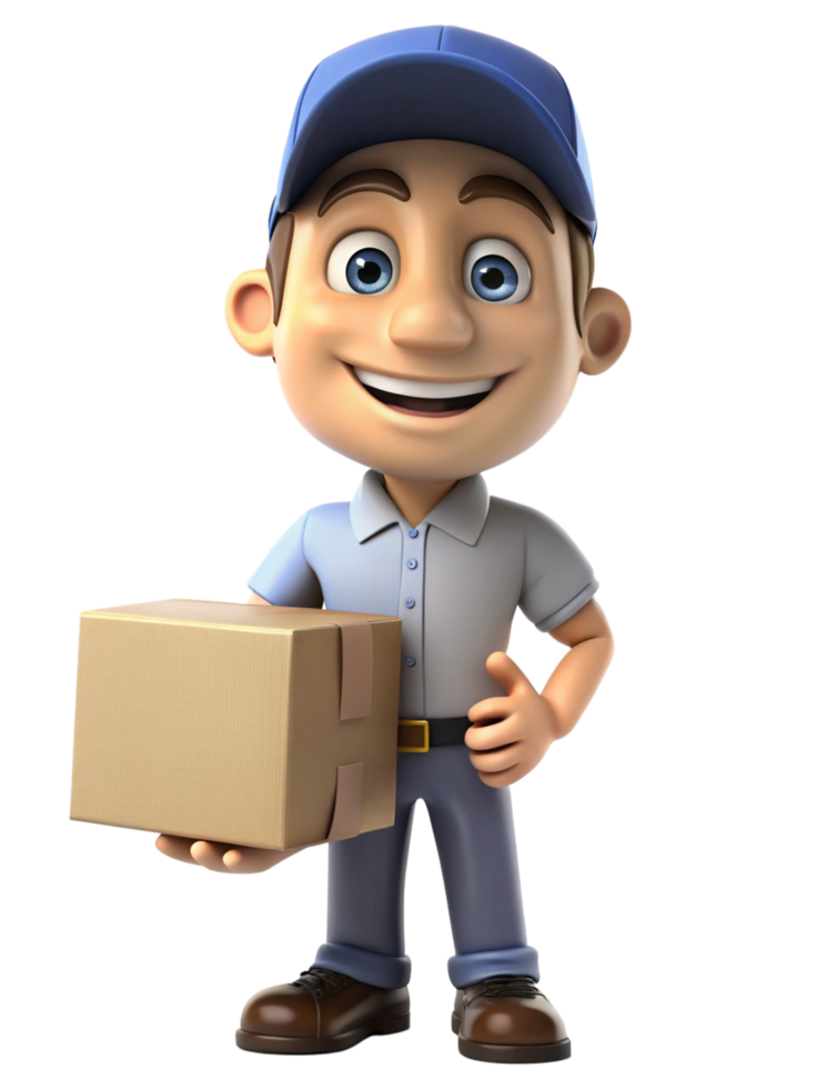 Smiling Delivery Guy with a Delivery Box png