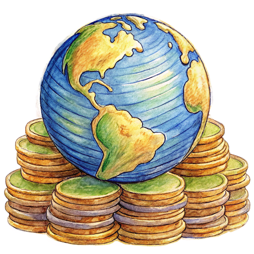 Globe Resting on Stack of Coins png