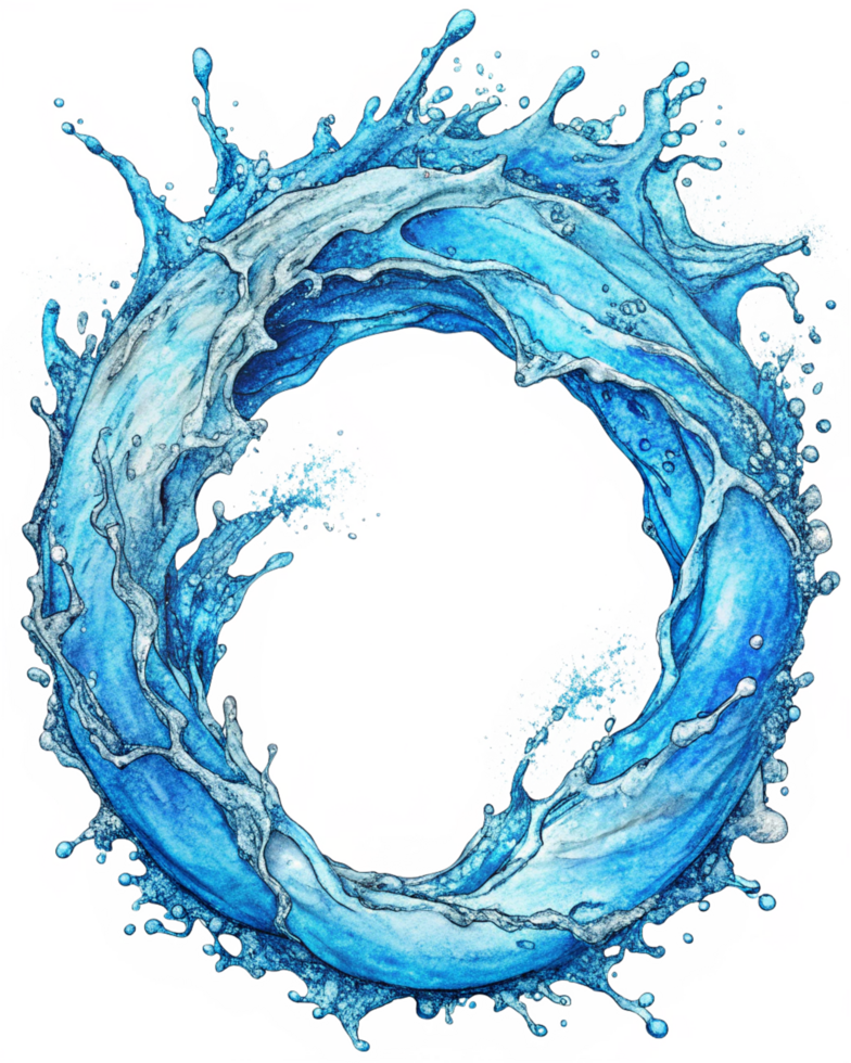 Round Splashing Water with Droplets png