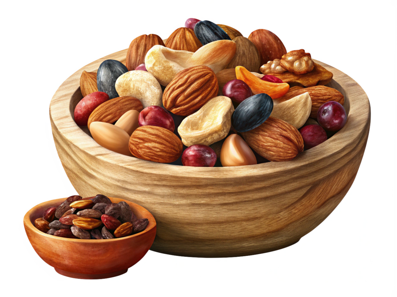 Wooden Bowl with Delicious Nuts and Dried Fruits png