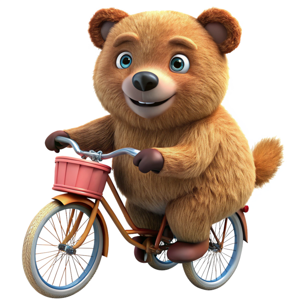 Smiling Bear Riding a Colorful Bike png