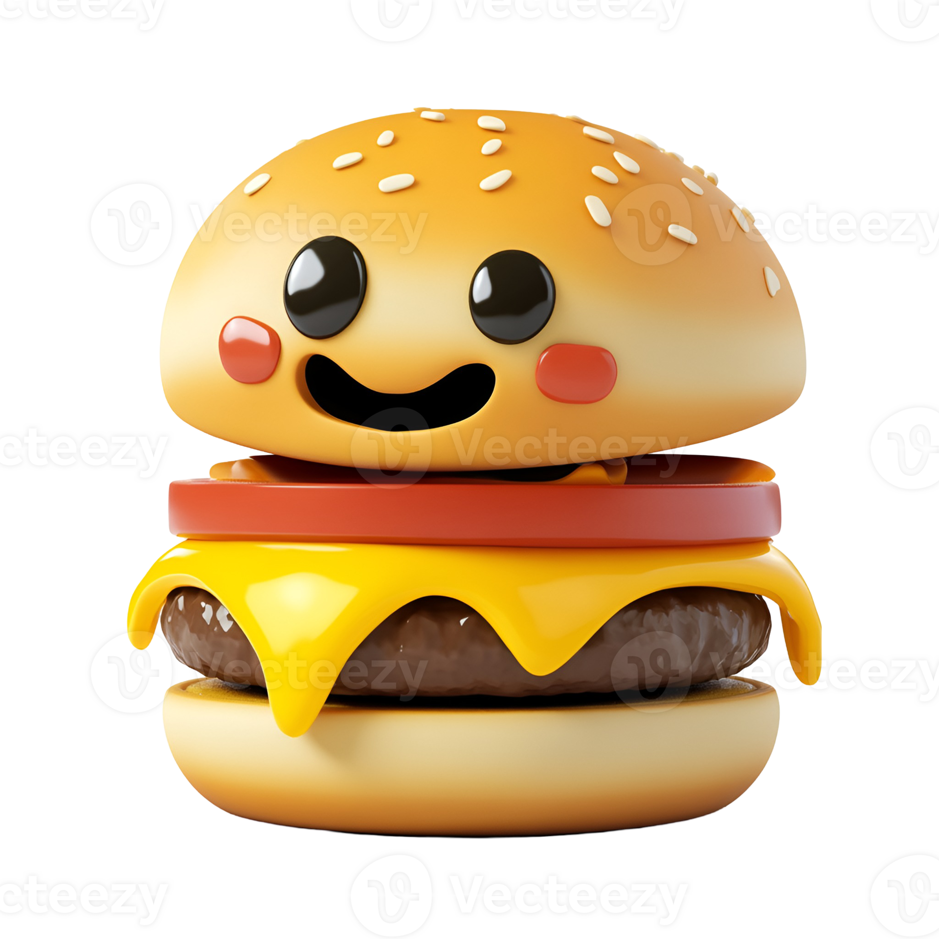 3D Cartoon Style Cheese Burger Hamburger Sandwich No Background Perfect