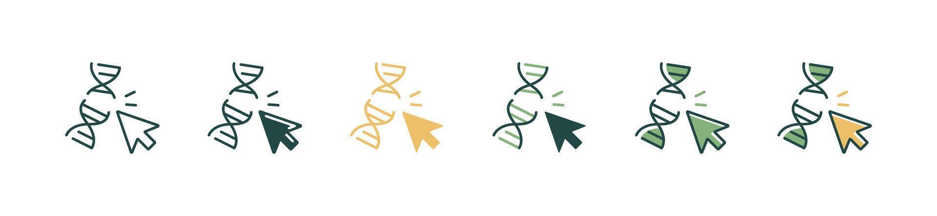 dna genetic icon set with cursor pointing to genome biotechnology illustration vector