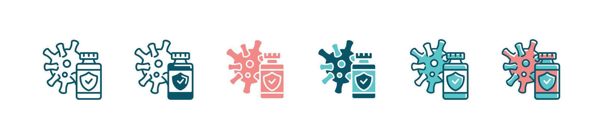 coronavirus vaccination icon set approved medical virus vaccine treatment medicine with checkmark symbol illustration vector