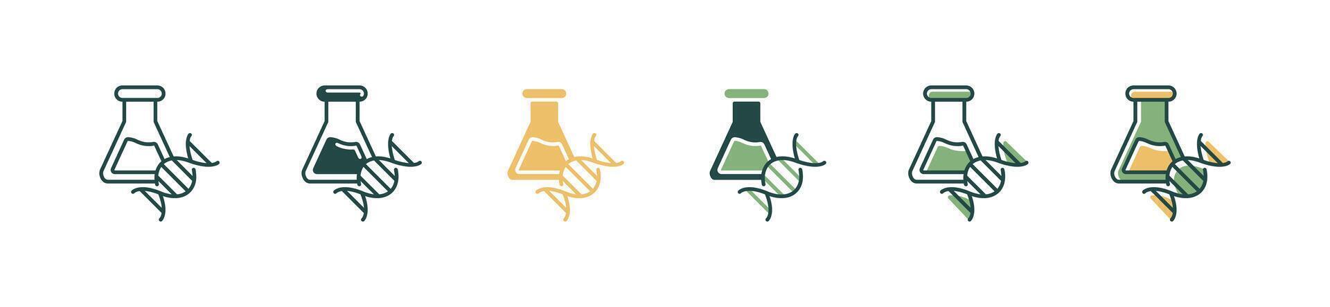 biotechnology experiment dna genetic icon set chemical chromosome with test tube glasses research illustration vector