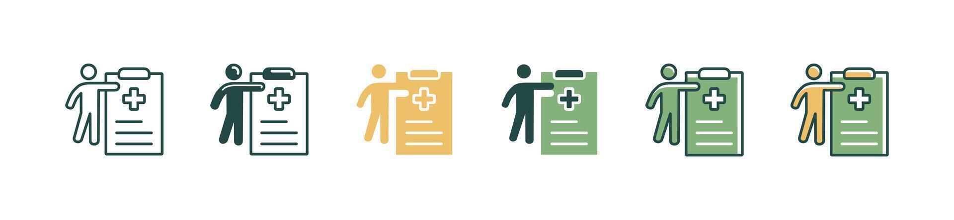 medical check-up report icon set with people and clipboard health diagnosis prescription paper illustration vector