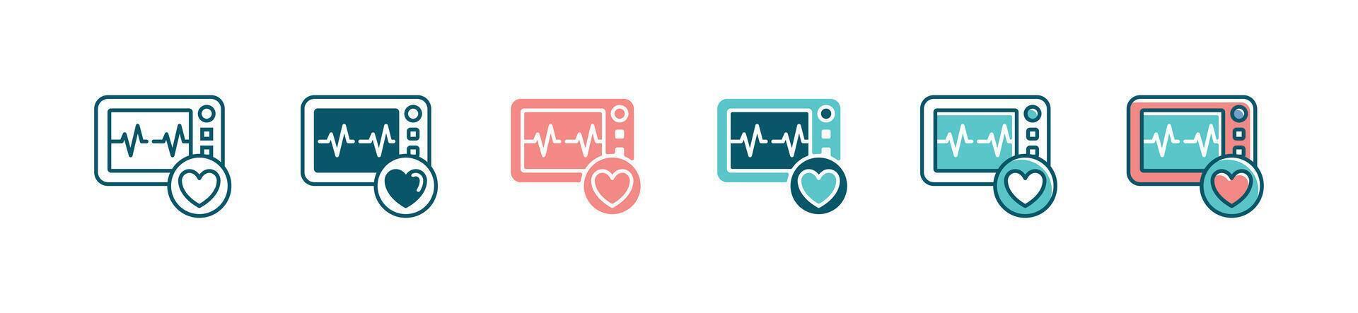 cardiogram heartbeat monitoring machine icon set heart pulse life care diagnosis cardiology signs illustration vector