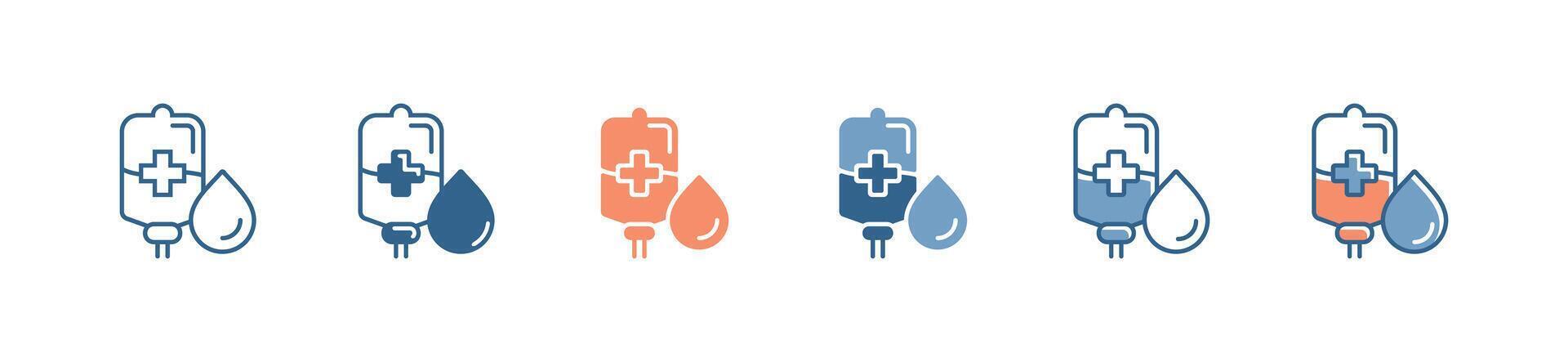 medical blood transfusion donor icon set people life volunteer dripped blood bag donation illustration for web and app vector