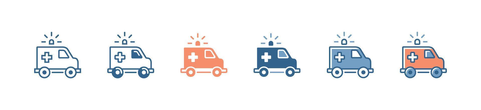 ambulance icon set hospital emergency transportation rescue car with siren alert medical transport service symbol illustration vector