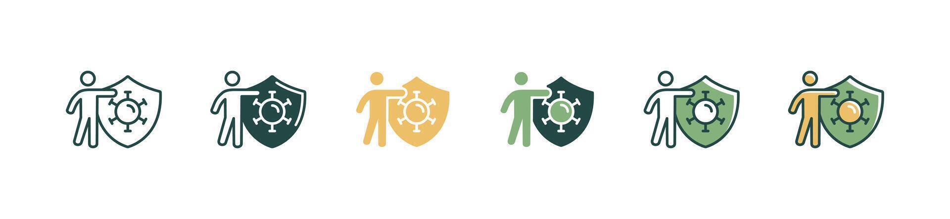 people holding shield virus protection icon set vaccination medicine health care virus immunity illustration for web and app vector