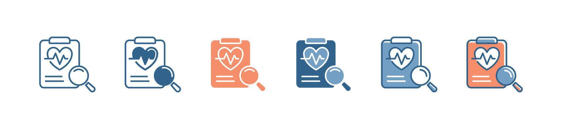 magnifier search cardiology diagnosis report icon medical diagnose analysis heartbeat symbol find health care prescription illustration vector