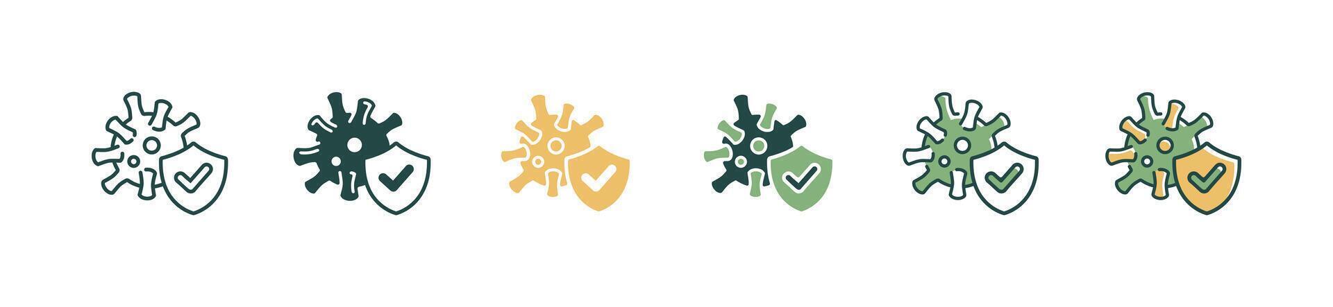 verified corona virus vaccination icon set medical vaccine treatment with shield checkmark symbol illustration vector