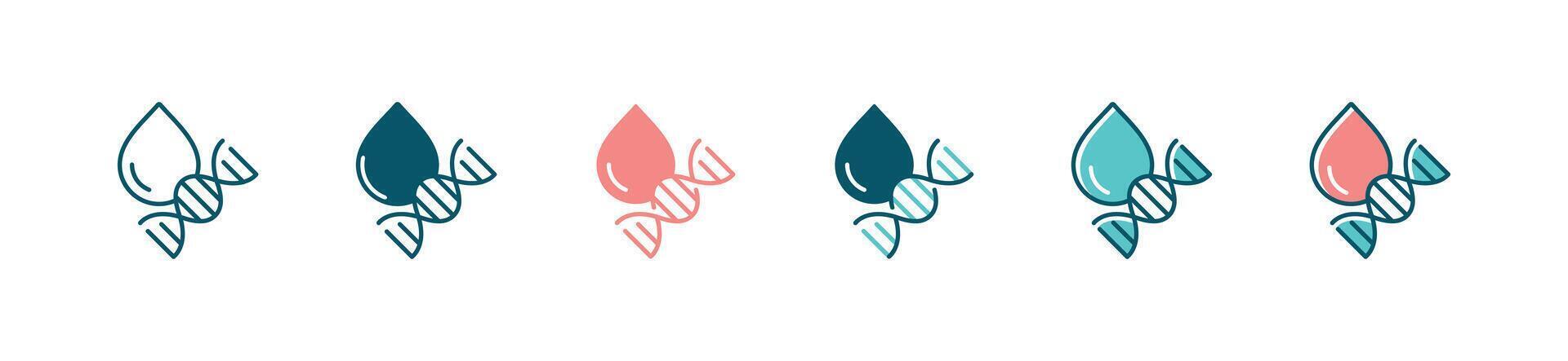 dropped blood dna genetic icon set biotechnology gmo, chromosome, molecular, helix science research illustration for web and app vector